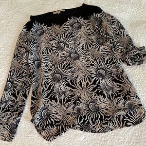 Black, taupe and white floral LOFT top